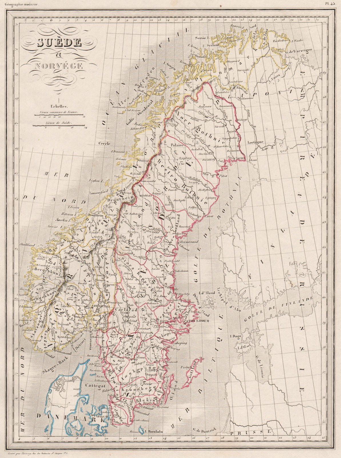 SCANDINAVIA Suède Norvège. Sweden Norway. Original colour. MALTE-BRUN c1846 map